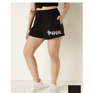 PINK Victoria's Secret Black Athletic Shorts Glitter Logo